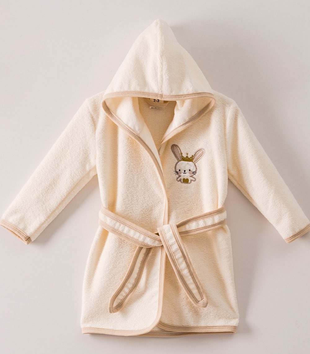 Unisex Bamboo Rabbit Print Baby Hooded Bathrobe / 1-2Y | 2-3Y | 3-4Y - Kids Fashion Turkey